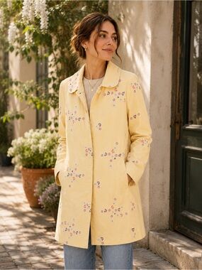 GAP Light Yellow Floral Embroidered Coat Jacket Pastel Spring Cottagecore Chic S